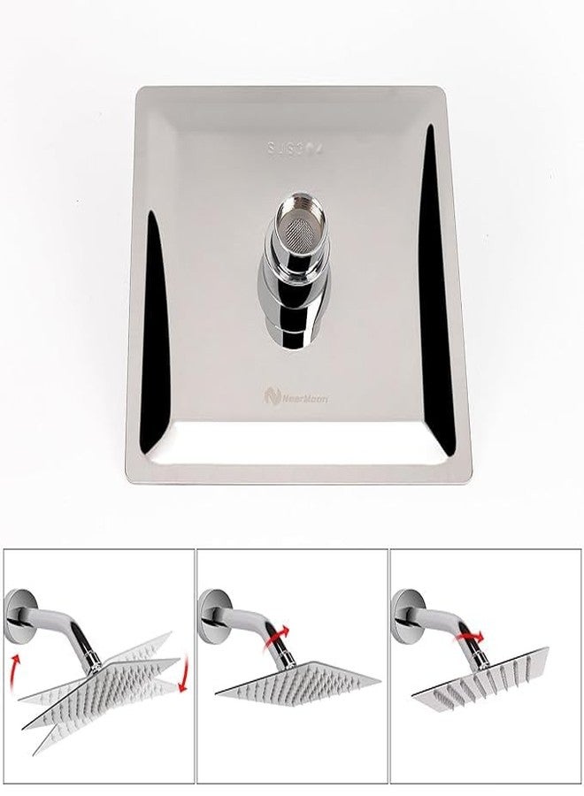 SEARENE BATHWARE SS-304 Stainless Steel Rain Shower Head | 6x6 Inch High-Flow Square Rainfall Showerhead for Bathroom | Wall-Mounted, Chrome Finish | Anti-Clog Silicone Nozzles | High Pressure - Image 3